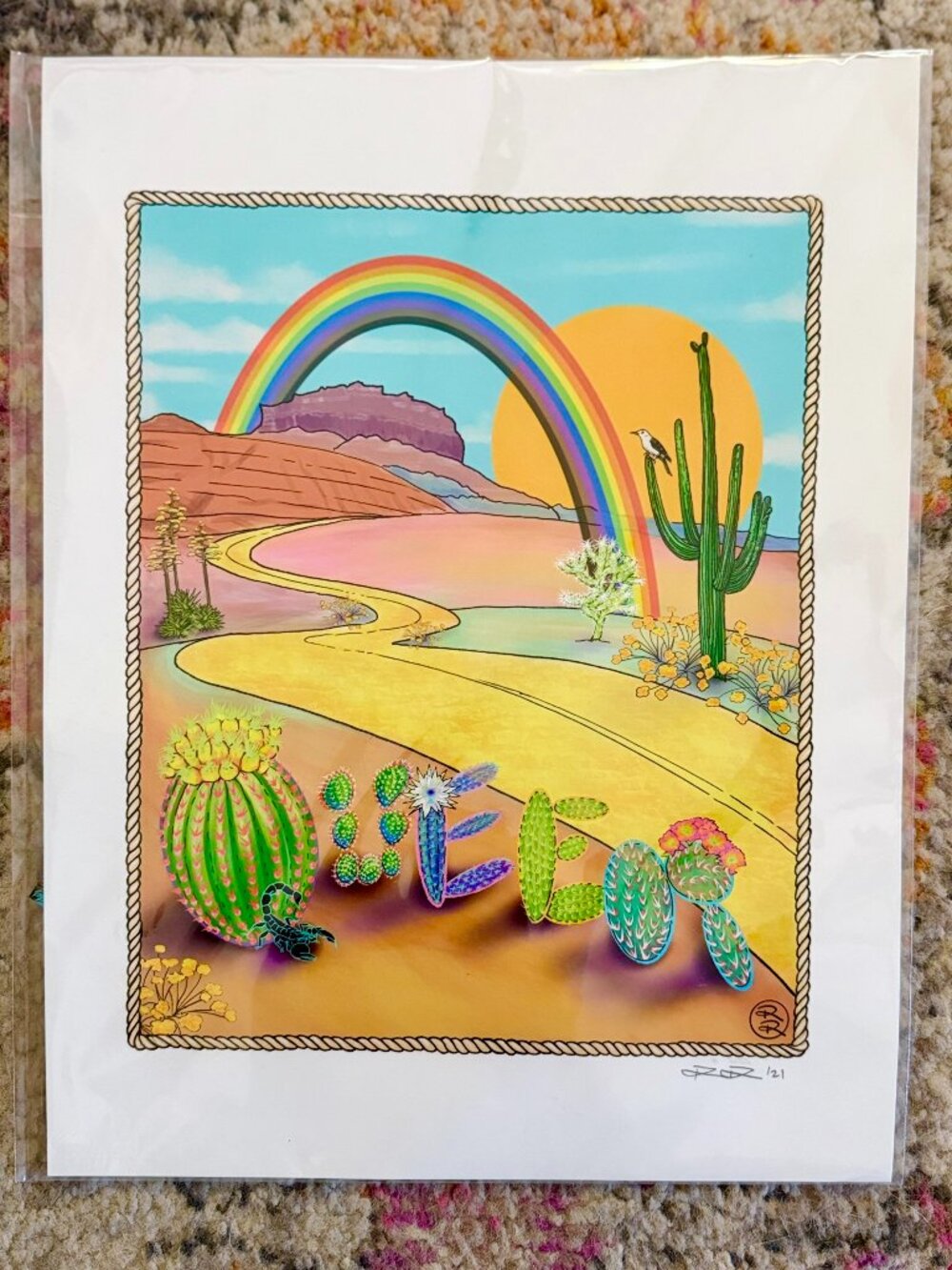 Queer Pride Art Print Rainbow Desert Cactus Signed Rufus Reinecku